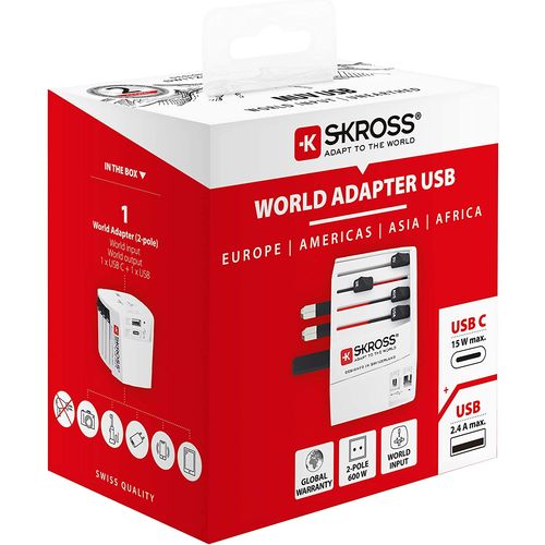 Skross adapter MUV Euro, Aus/Kina, UK, SAD/Japan + USB-A/USB-C slika 4