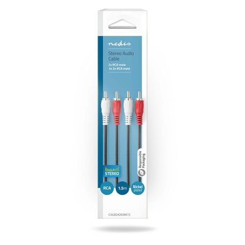 Kabel NEDIS, 2xRCA2 (M) na 2xRCA (M), crni, 1.5m, polybag slika 1