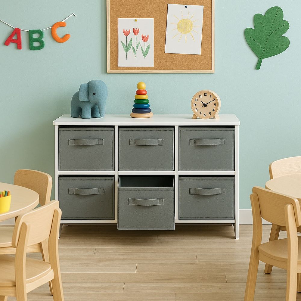 Kinder Home Dječija drvena komoda sa tekstilnim kutijama, Bijela slika 1