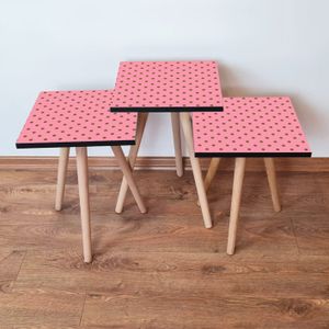 Set Nesting Stolova (3 Komada) 3Shp369 - Boje: Roza, Roza, Smeđa