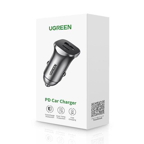 Ugreen auto punjač USB + USB-C PD 18W sivi - kutija slika 2