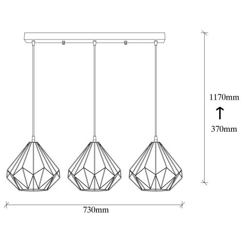 Opviq Vislica DIMANOD LINE, crna, metal, 73 cm, visina 117 cm, promjer sjenila 23 cm, visina 21 cm, podesiva visina, 3 x E27 40 W, Diamond - 704-S1 slika 3