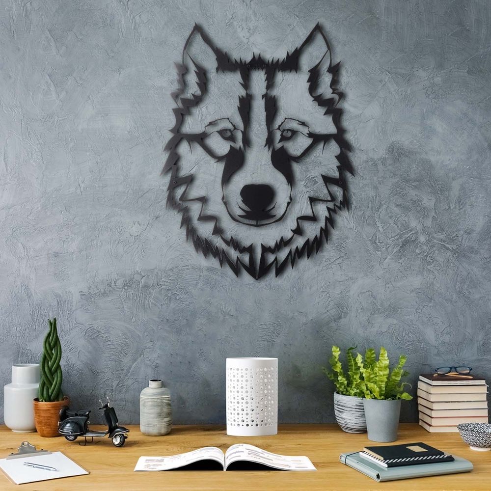 Wolf v11 Crni Dekorativni Metalni Zidni Ukras slika 1