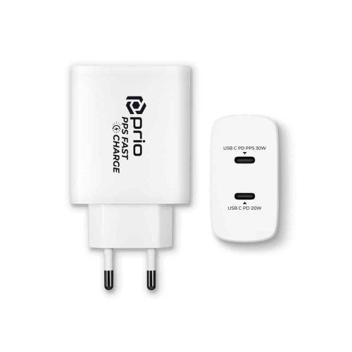 Prio 50W zidni punjač za brzo punjenje 30W PD PPS (USB C) + 20W PD (USB C) bijeli slika 3