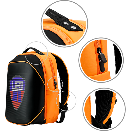 Prestigio LEDme MAX backpack, animated backpack with LED display, Nylon+TPU material, connection via bluetooth, Dimensions 42*31.5*20cm, LED display 64*64 pixels, orange color. slika 9