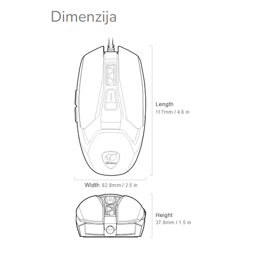 Cougar | Airblader | 3M410WONB.0001 | Mouse | Optical / PMW3389 / 16000dpi / 62g ulra-light weight slika 9