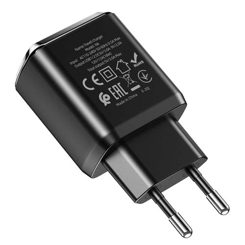 Hoco - Zidni punjač Charmer (N6) - 2xUSB-A, Q.C 3.0, 18W, 3.0A - crni slika 3