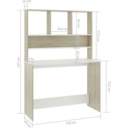 Radni stol s policama bijeli i hrast 110x45x157 cm od iverice slika 28