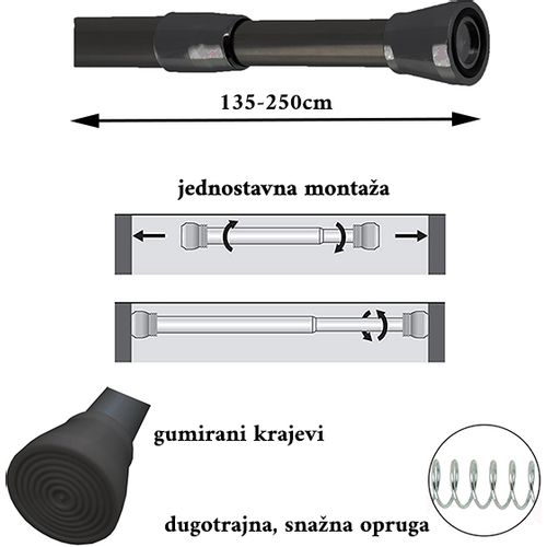 TENDANCE Držač zavjese 110-200cm Crni slika 3