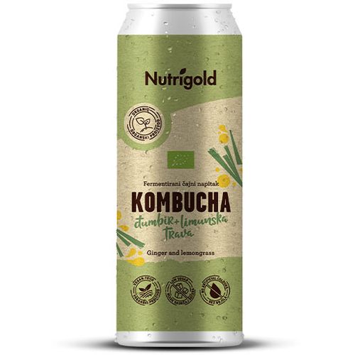 Nutrigold Kombucha Đumbir & Limunska trava - Organska 330ml  slika 1