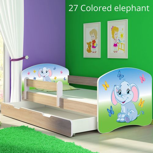 Dječji krevet ACMA s motivom, bočna sonoma + ladica 140x70 cm 27-colored-elephant slika 1