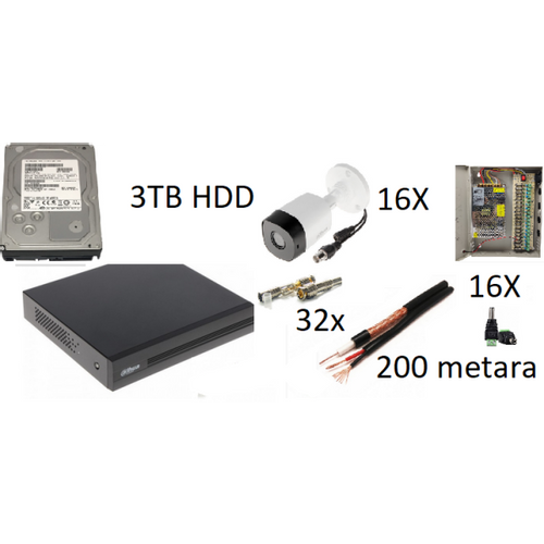 Dahua SET-16 * 16X HAC-B1A21-0360B + DVR18CH + 2xRG59100m sa2x0.75 napajanjem +3T HDD, sa kucistem slika 1