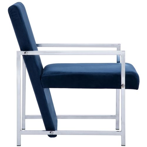 Fotelja s kromiranim nogama plava baršunasta slika 23