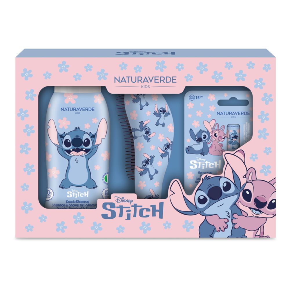 Naturaverde Kids Stitch Set tuš gel 250ml + balzam za usne + četka za kosu slika 1