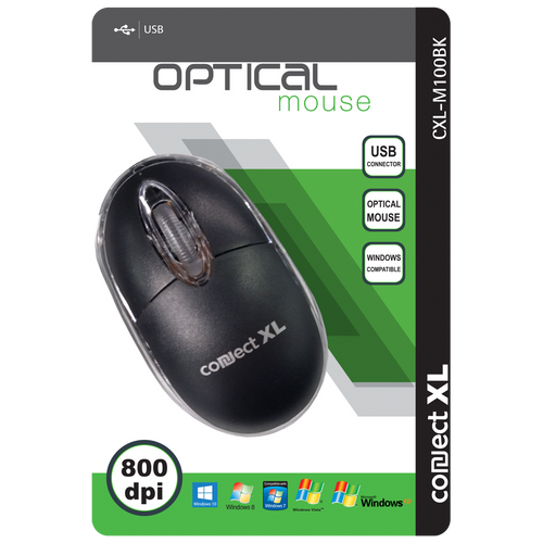 Connect XL Miš optički, 800dpi, USB, crna boja - CXL-M100BK slika 1