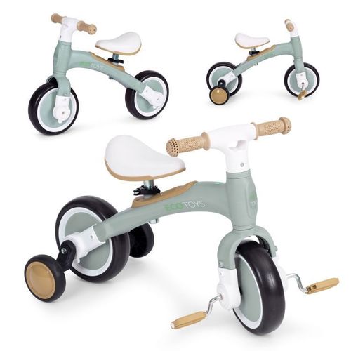 ECOTOYS Balans Bicikl sa Pedalama i Pomoćnim Točkovima 3u1 - Green slika 1