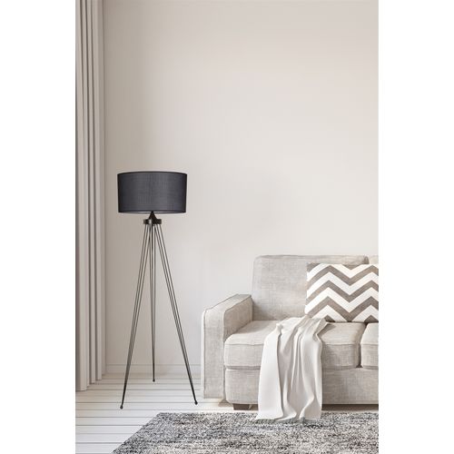 Star Siyah Lambader Silindir Hasır Siyah Abajurlu Black Floor Lamp slika 1