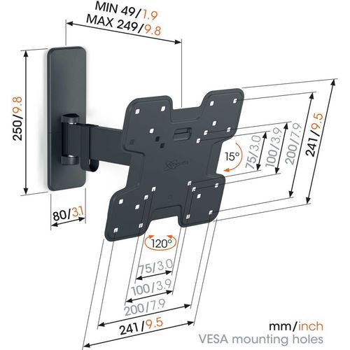 Vogels TVM1223, zidni nosač za ekrane od 19"-43", nagib 15° pomak 120°, do 15kg slika 2