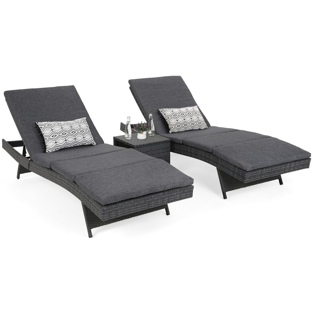 Set vrtnih ležaljki od tehnoratana Bora Bora Grey / Grey Melange sa stolom slika 1