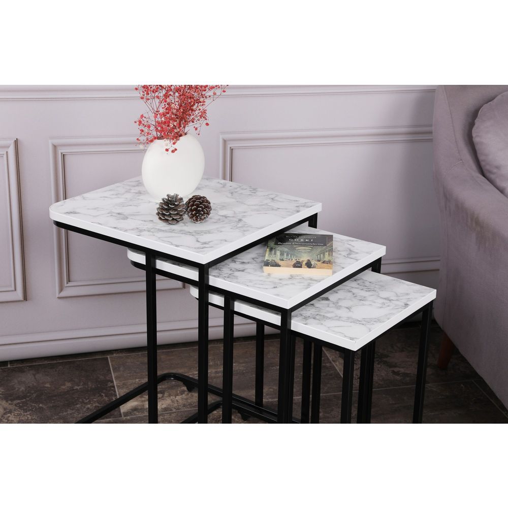 Ce Metal Zigon - 9404 Bijelo-Crni Set od 3 Stolića slika 2