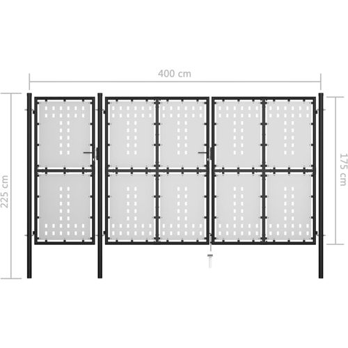 Vrtna vrata čelična 400 x 175 cm crna slika 14