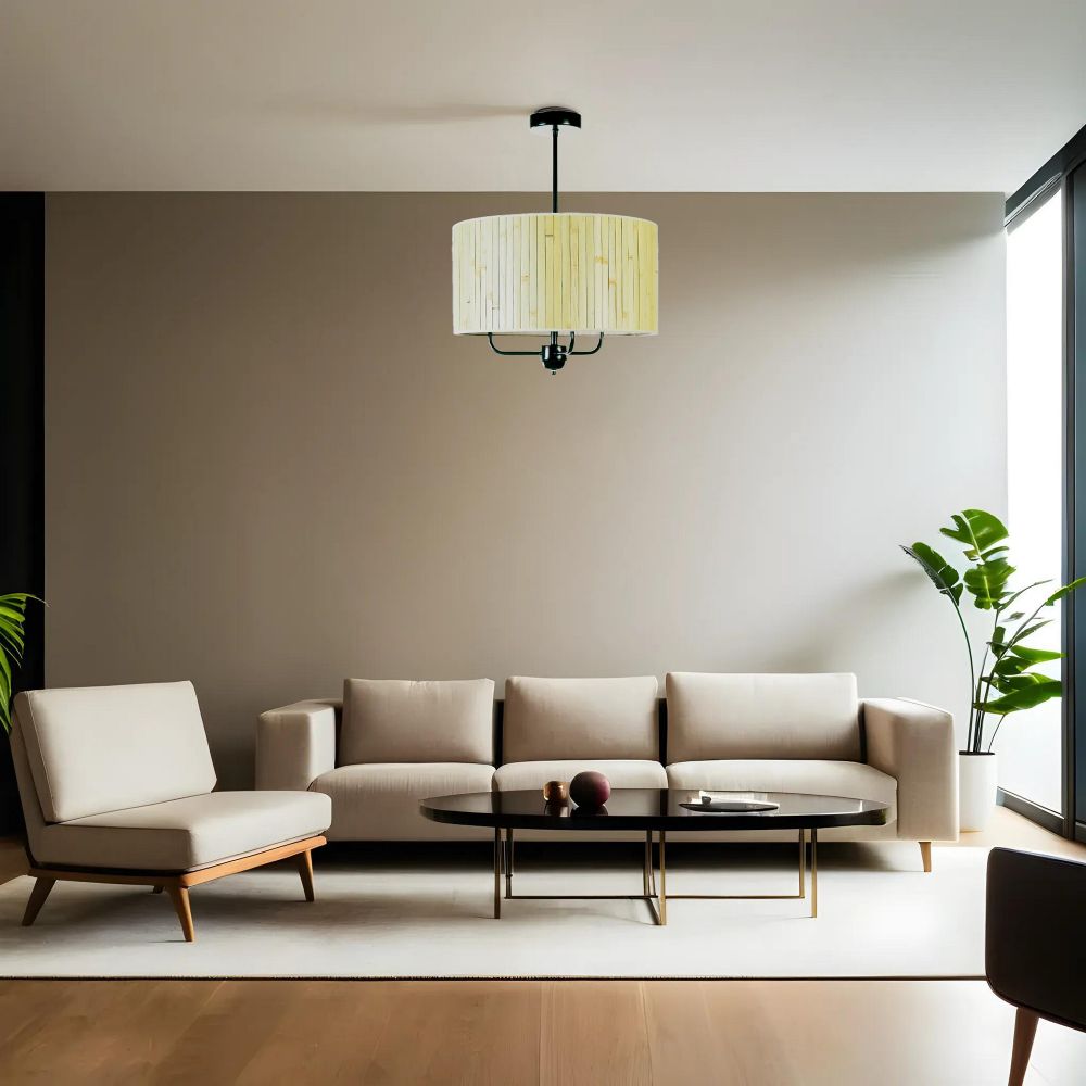 Bambu 08 Abajurlu 3 Lü Sarkıt Avize - Oak Green slika 1