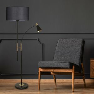 Forza Siyah Lambader Silindir Hasır Siyah Abajurlu Black Floor Lamp