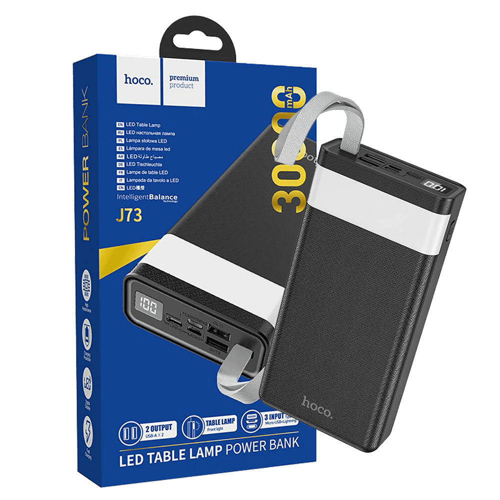 hoco. Punjač prijenosni sa lampom, Hoco j73, 30000mAh, 2A / 2A - J73 Powerful, Black slika 1