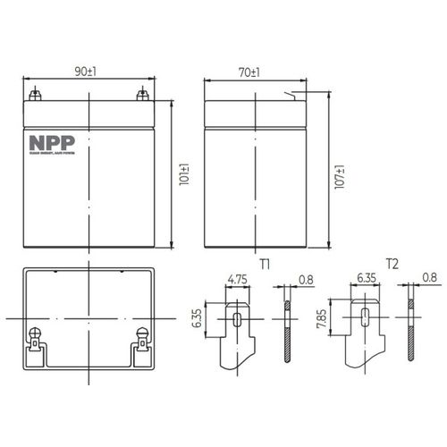 NPP NP12V-4.5Ah, AGM BATTERY, C20=4.5AH, T1, 90x70x101x107, 1,5KG, BLACK slika 2