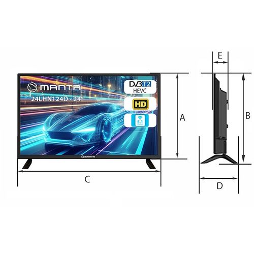 MANTA TV LED 24" HD, 220V+12V, HDMI, USB, CI+, COAX, miniAV, DVB-C/T2 24LHN124D slika 4