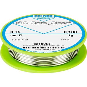 Felder Löttechnik ISO-Core ''Clear'' Sn100Ni+ lemna žica svitak  Sn99,25Cu0,7Ni0,05  0.100 kg 0.75 mm