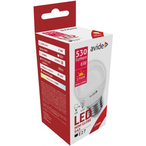 Avide LED SMD mini sijalica E27 530lm G45 2K 6W slika 3