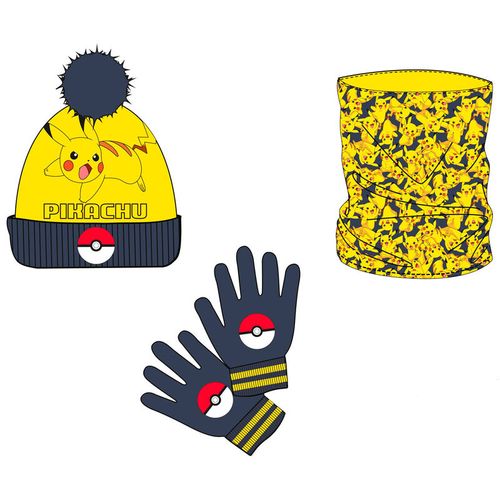 Pokemon Pikachu set: snood, kapa i rukavice slika 1