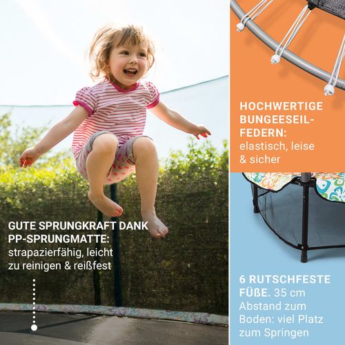 KLARFIT Rocketkid 4, 140 cm trampolin, sigurnosna mreža, bungee opruge, cvjetniuzorak slika 12