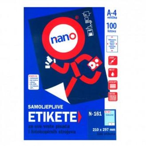 Etikete za laserske i ink-jet pisače Nano, N-161, 210x297 mm, plave, 100/1 slika 1