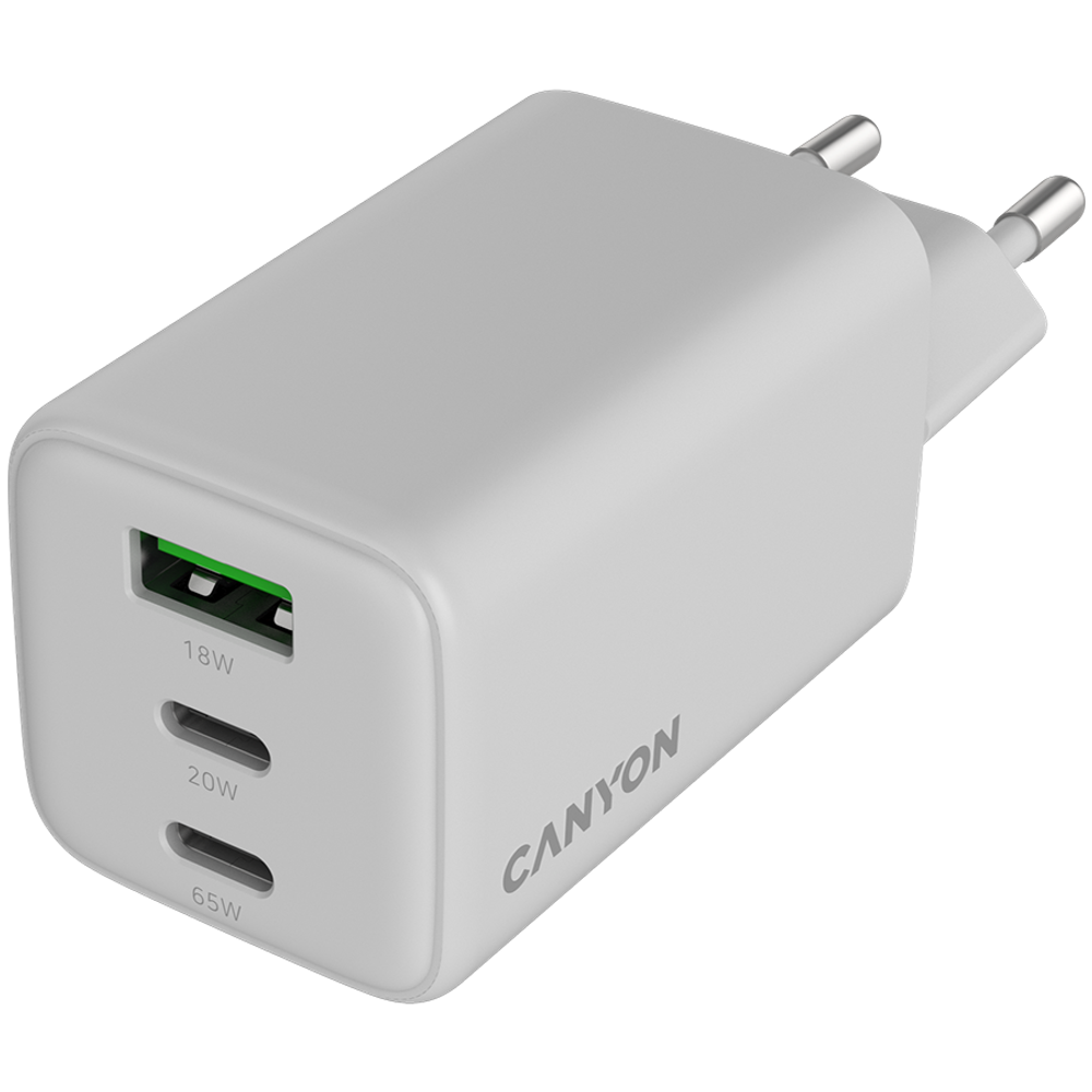CANYON punjač CU65ACC GaN 65W 2xPD 1xQC EU bijeli slika 4