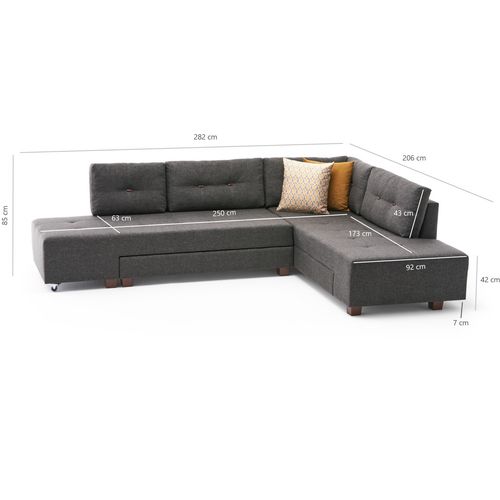 Atelier Del Sofa Manama Corner Sofa Bed Right - Anthracite Anthracite Corner Sofa-Bed slika 9