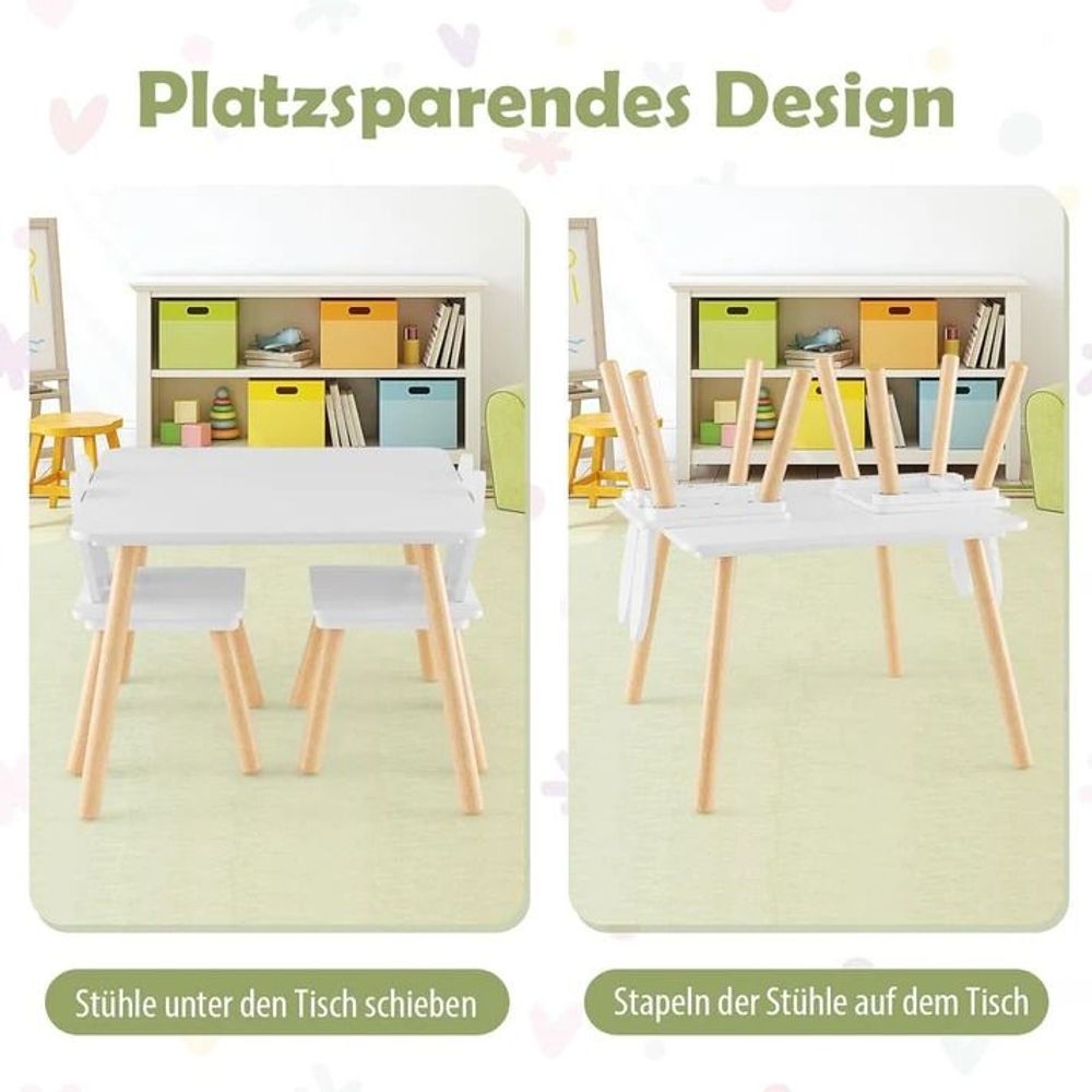 Kinder Home Drveni dječiji sto sa dvije stolice Bunny, Bijeli slika 7