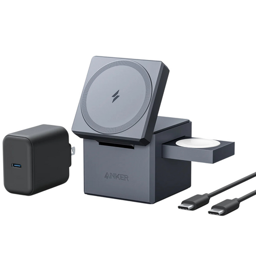 Anker 3-in-1 Cube With Magsafe Charger, punjač, siva slika 1