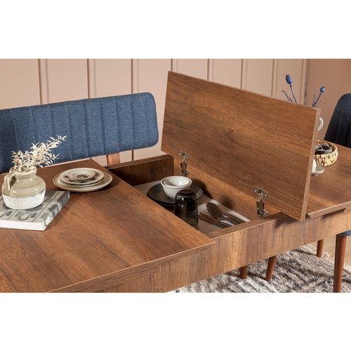 Woody Fashion Komplet za blagovaonicu, stol, stolice i klupe, Vina 1048 - Dark Blue, Walnut slika 13