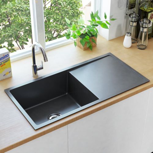 Ručno rađeni kuhinjski sudoper s cjedilom crni nehrđajući čelik slika 35