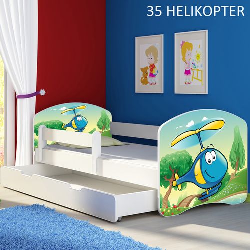 Dječji krevet ACMA s motivom, bočna bijela + ladica 140x70 cm 35-helikopter slika 1