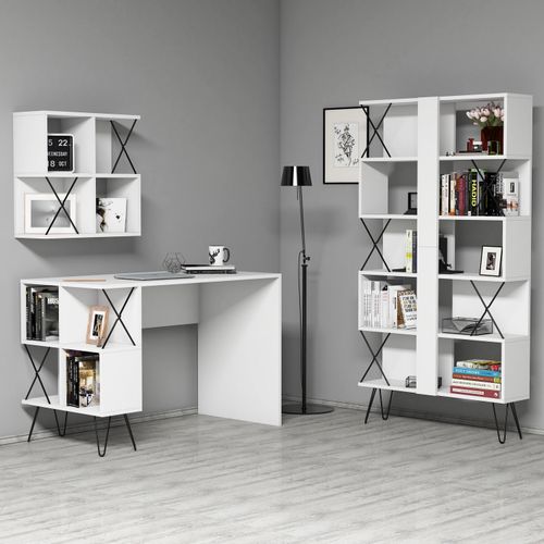 Extra 2 - White WhiteBlack Study Desk & Bookshelf slika 1