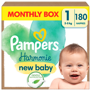 Pampers pelene Harmonie Baby, veličina 1, 180 Komada, 2kg-5kg, mjesečno pakiranje