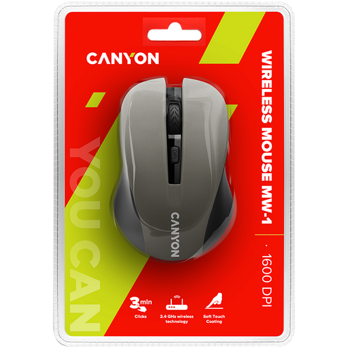 CANYON MW-1 Bežični optički miš s 4 tipke, DPI 800/1200/1600, Sivi slika 4