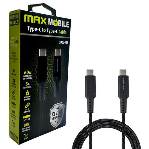 Maxmobile data kabel type c-type c udc3028 kevlar black qc 3a 1m slika 1