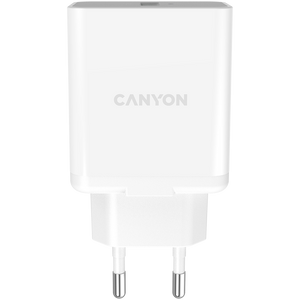 Canyon, Wall charger with 1*USB, QC3.0 24W, Input: 100V-240V, Output: DC 5V/3A,9V/2.67A,12V/2A, Eu plug, Over-load, over-heated, over-current and short circuit protection, CE, RoHS ,ERP. Size:89*46*26.5 mm,58g, White