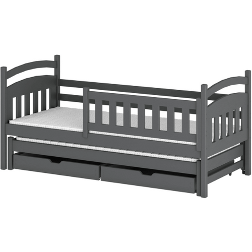 Drveni Dečiji Krevet Galaxy Sa Dodatnim Krevetom I Fiokom - Grafit - 200X90 Cm slika 2