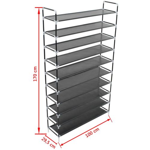 Stalak za cipele s 10 polica od metala i netkane tkanine crni slika 24