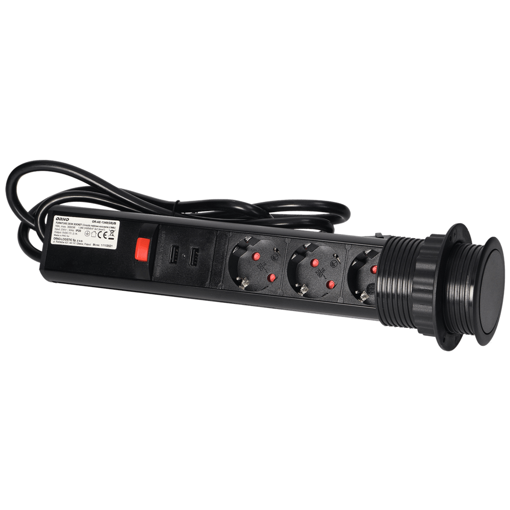 Orno Produžni kabel sa 3 x Schuko utičnice + 2 x USB, ugradbena - OR-AE-1349(GS)/B slika 4